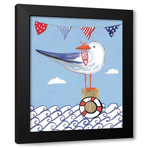 Coastal Bird II on Blue Black Modern Wood Framed Art Print by Zaman, Farida