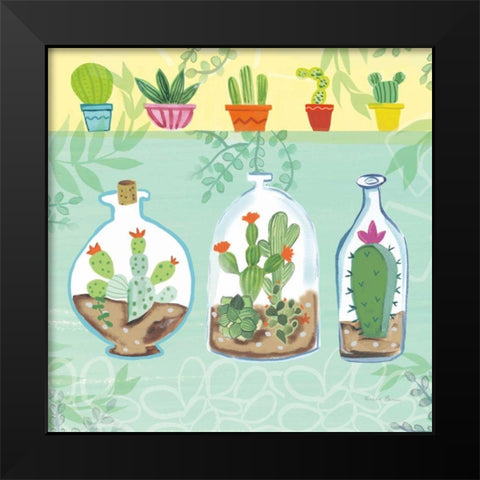 Cacti Garden I no Birds and Butterflies Black Modern Wood Framed Art Print by Zaman, Farida