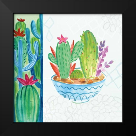 Cacti Garden II no Birds and Butterflies Black Modern Wood Framed Art Print by Zaman, Farida