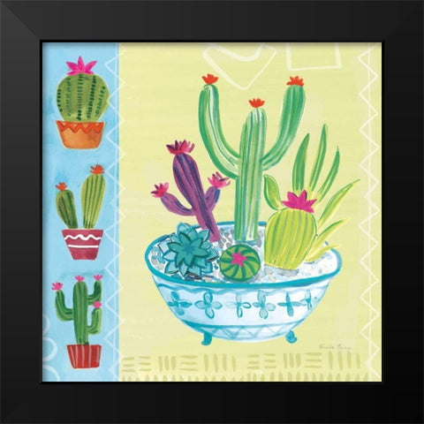 Cacti Garden III no Birds and Butterflies Black Modern Wood Framed Art Print by Zaman, Farida