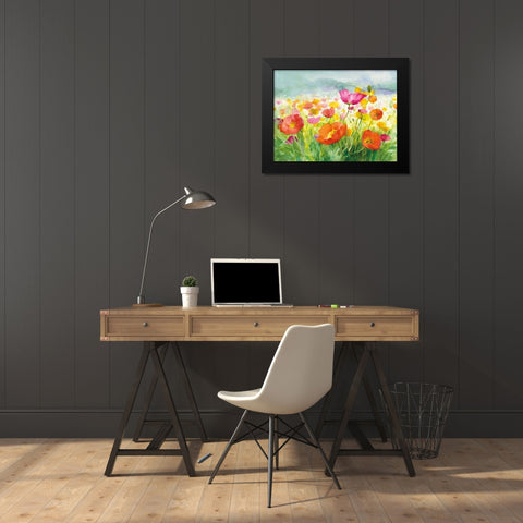 Meadow Poppies Black Modern Wood Framed Art Print by Nai, Danhui