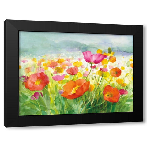 Meadow Poppies Black Modern Wood Framed Art Print with Double Matting by Nai, Danhui