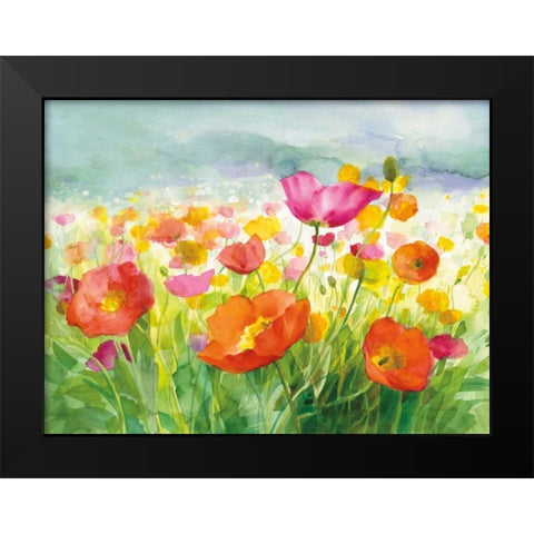 Meadow Poppies Black Modern Wood Framed Art Print by Nai, Danhui