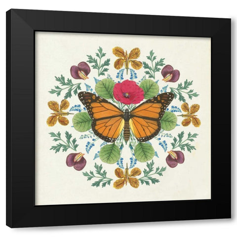 Butterfly Mandala I Black Modern Wood Framed Art Print by Wild Apple Portfolio