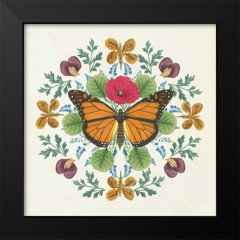 Butterfly Mandala I Black Modern Wood Framed Art Print by Wild Apple Portfolio