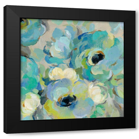 Fresh Teal Flowers III Black Modern Wood Framed Art Print with Double Matting by Vassileva, Silvia