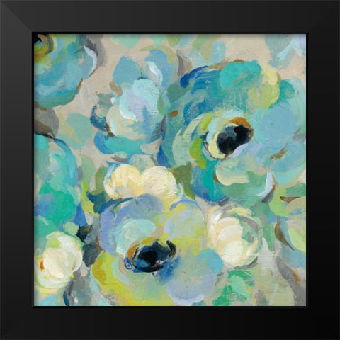 Fresh Teal Flowers III Black Modern Wood Framed Art Print by Vassileva, Silvia
