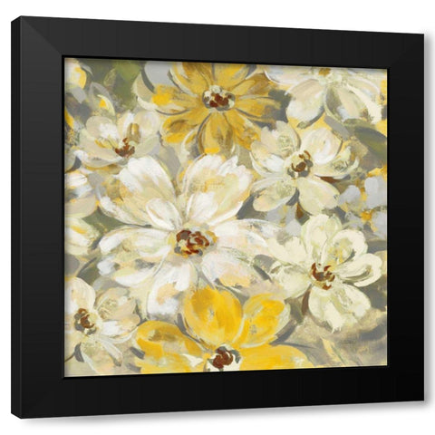 Scattered Spring Petals Yellow Gray Crop Black Modern Wood Framed Art Print by Vassileva, Silvia