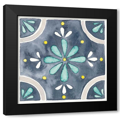 Garden Getaway Tile I Blue Black Modern Wood Framed Art Print by Marshall, Laura