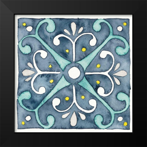 Garden Getaway Tile III Blue Black Modern Wood Framed Art Print by Marshall, Laura
