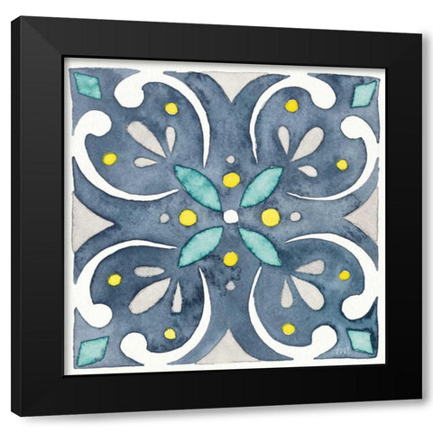 Garden Getaway Tile IV Blue Black Modern Wood Framed Art Print with Double Matting by Marshall, Laura