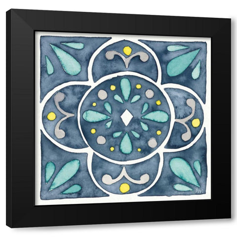 Garden Getaway Tile VII Blue Black Modern Wood Framed Art Print with Double Matting by Marshall, Laura