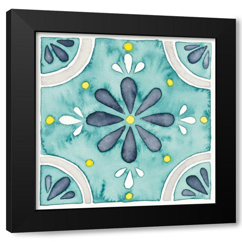 Garden Getaway Tile I Teal Black Modern Wood Framed Art Print by Marshall, Laura