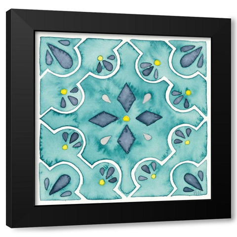 Garden Getaway Tile II Teal Black Modern Wood Framed Art Print with Double Matting by Marshall, Laura
