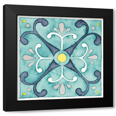 Garden Getaway Tile III Teal Black Modern Wood Framed Art Print with Double Matting by Marshall, Laura