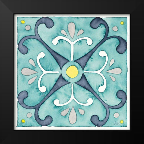 Garden Getaway Tile III Teal Black Modern Wood Framed Art Print by Marshall, Laura