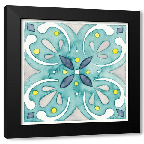 Garden Getaway Tile IV Teal Black Modern Wood Framed Art Print with Double Matting by Marshall, Laura