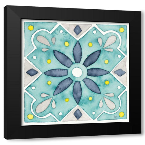 Garden Getaway Tile V Teal Black Modern Wood Framed Art Print with Double Matting by Marshall, Laura