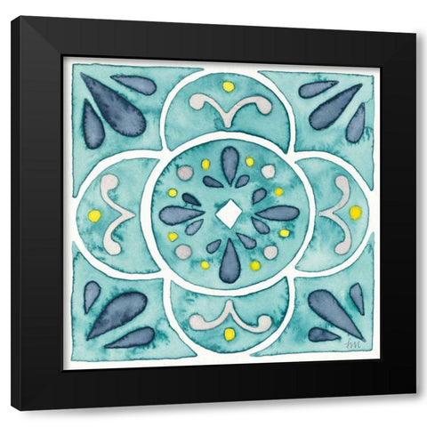 Garden Getaway Tile VII Teal Black Modern Wood Framed Art Print with Double Matting by Marshall, Laura