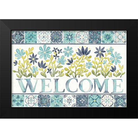 Garden Getaway Welcome Black Modern Wood Framed Art Print by Marshall, Laura