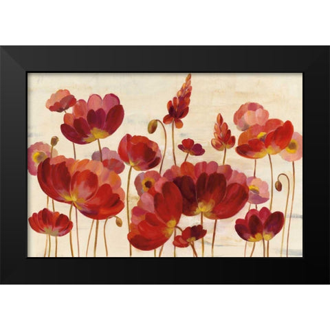 Red Flowers on Cream Crop Black Modern Wood Framed Art Print by Vassileva, Silvia