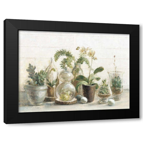 Greenhouse Orchids on Shiplap Black Modern Wood Framed Art Print by Nai, Danhui