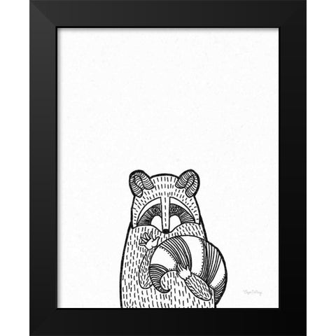 Forest Friends II Black and White Raccoon Black Modern Wood Framed Art Print by DeNeige, Elyse