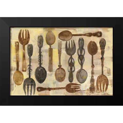 Spoons and Forks Black Modern Wood Framed Art Print by Hristova, Albena