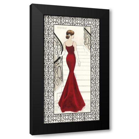 La Belle Rouge with Floral Cartouche Border Black Modern Wood Framed Art Print by Adams, Emily