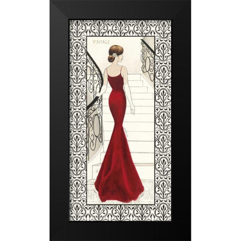 La Belle Rouge with Floral Cartouche Border Black Modern Wood Framed Art Print by Adams, Emily