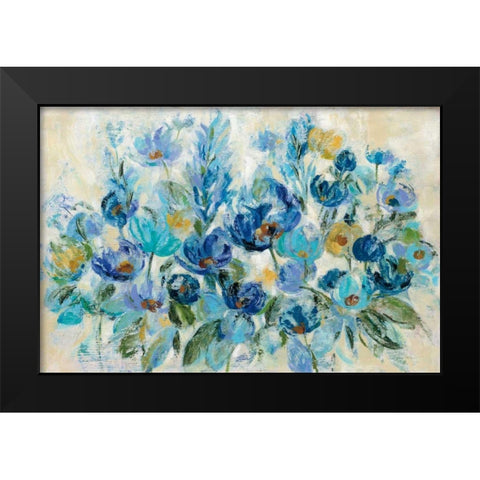 Scattered Blue Flowers Black Modern Wood Framed Art Print by Vassileva, Silvia