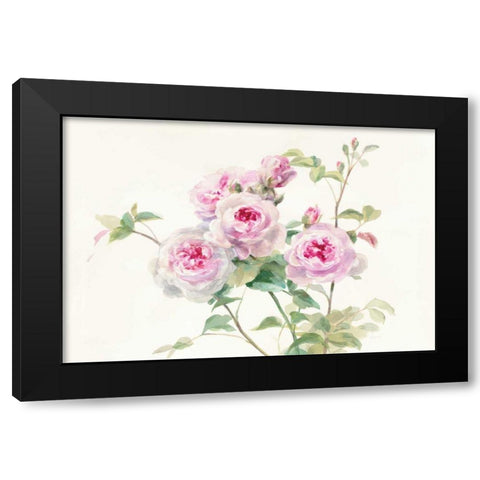 Sweet Roses on White Green Black Modern Wood Framed Art Print by Nai, Danhui