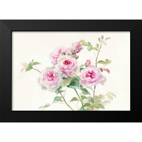 Sweet Roses on White Green Black Modern Wood Framed Art Print by Nai, Danhui