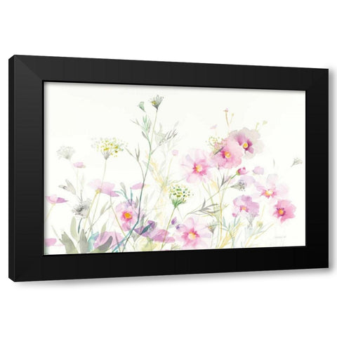 Queen Annes Lace and Cosmos on White Black Modern Wood Framed Art Print with Double Matting by Nai, Danhui