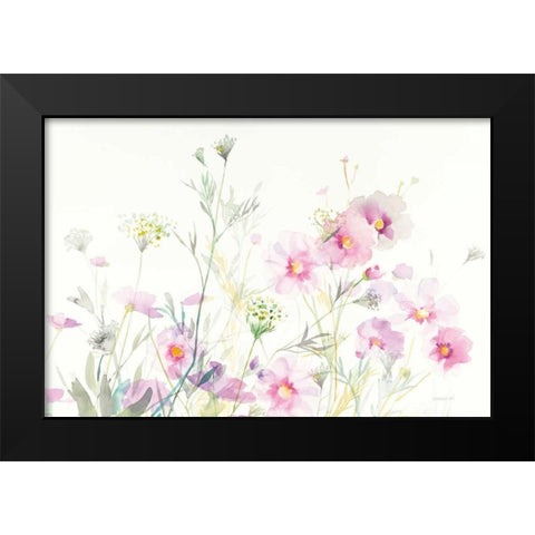 Queen Annes Lace and Cosmos on White Black Modern Wood Framed Art Print by Nai, Danhui