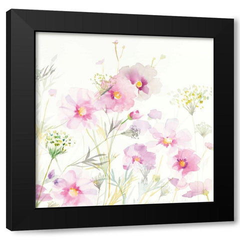 Queen Annes Lace and Cosmos on White II Black Modern Wood Framed Art Print with Double Matting by Nai, Danhui