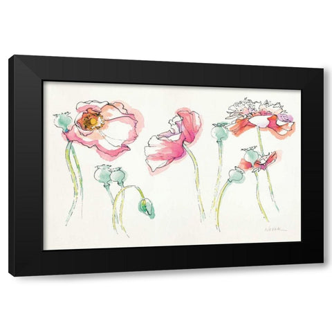 Pink Somniferums Bright Black Modern Wood Framed Art Print by Novak, Shirley