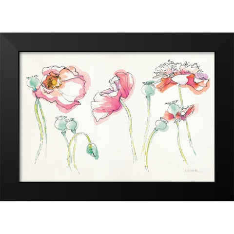 Pink Somniferums Bright Black Modern Wood Framed Art Print by Novak, Shirley