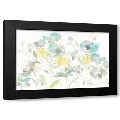 Aqua Roses Shadows Black Modern Wood Framed Art Print by Nai, Danhui