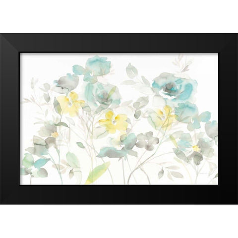 Aqua Roses Shadows Black Modern Wood Framed Art Print by Nai, Danhui