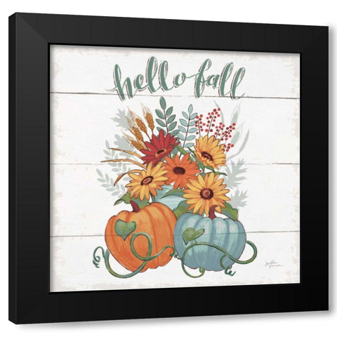 Fall Fun II - Gray and Blue Pumpkin Black Modern Wood Framed Art Print with Double Matting by Penner, Janelle