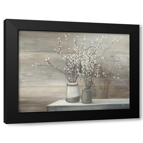 Pussy Willow Still Life Gray Pots Black Modern Wood Framed Art Print with Double Matting by Purinton, Julia