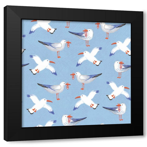 Coastal Birds Pattern II Black Modern Wood Framed Art Print by Zaman, Farida