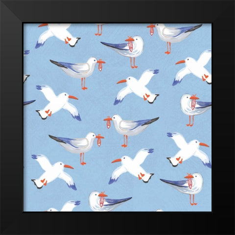 Coastal Birds Pattern II Black Modern Wood Framed Art Print by Zaman, Farida