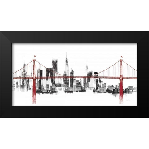 Bridge and Skyline Red Black Modern Wood Framed Art Print by Tillmon, Avery