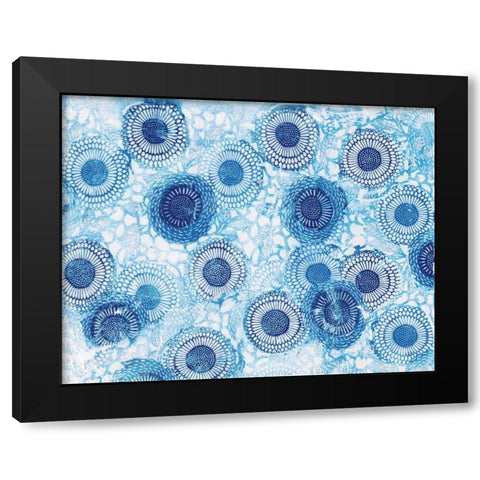 Pinto and Buffalo Flowers Blue Black Modern Wood Framed Art Print with Double Matting by Day, Kellie