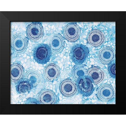 Pinto and Buffalo Flowers Blue Black Modern Wood Framed Art Print by Day, Kellie
