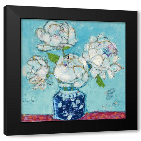 Vase of Peonies Aqua Black Modern Wood Framed Art Print with Double Matting by Day, Kellie