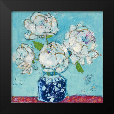 Vase of Peonies Aqua Black Modern Wood Framed Art Print by Day, Kellie