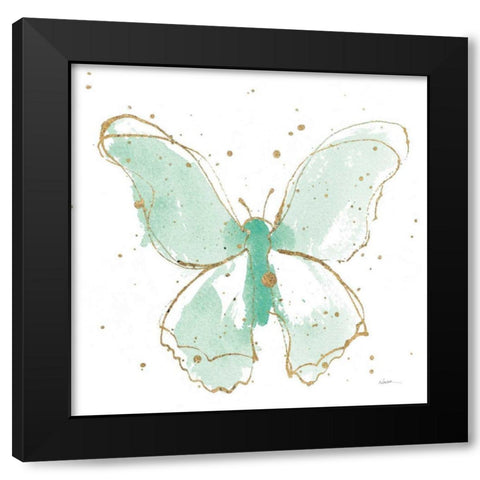 Gilded Butterflies II Mint Black Modern Wood Framed Art Print by Novak, Shirley